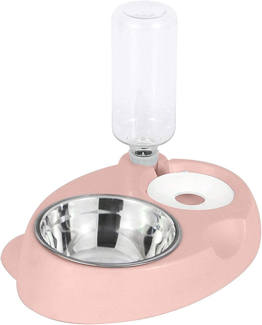 Small Pets Water and Food Bowl Set, Dogs Cats Feeder Bowl and Automatic Water Dispenser Double Pet Bowls with Automatic Water Bottle for Small or Medium Size Dogs Cats…