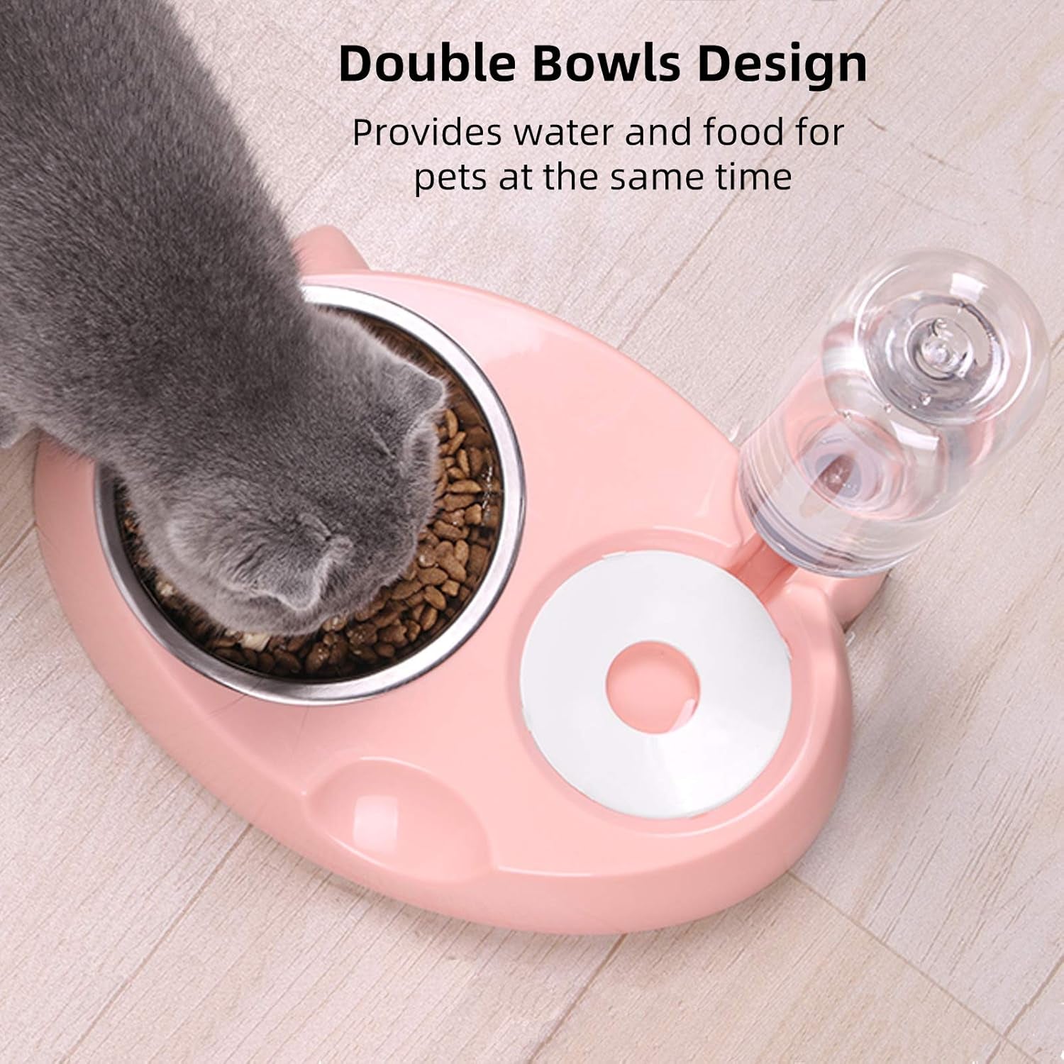 Small Pets Water and Food Bowl Set, Dogs Cats Feeder Bowl and Automatic Water Dispenser Double Pet Bowls with Automatic Water Bottle for Small or Medium Size Dogs Cats…